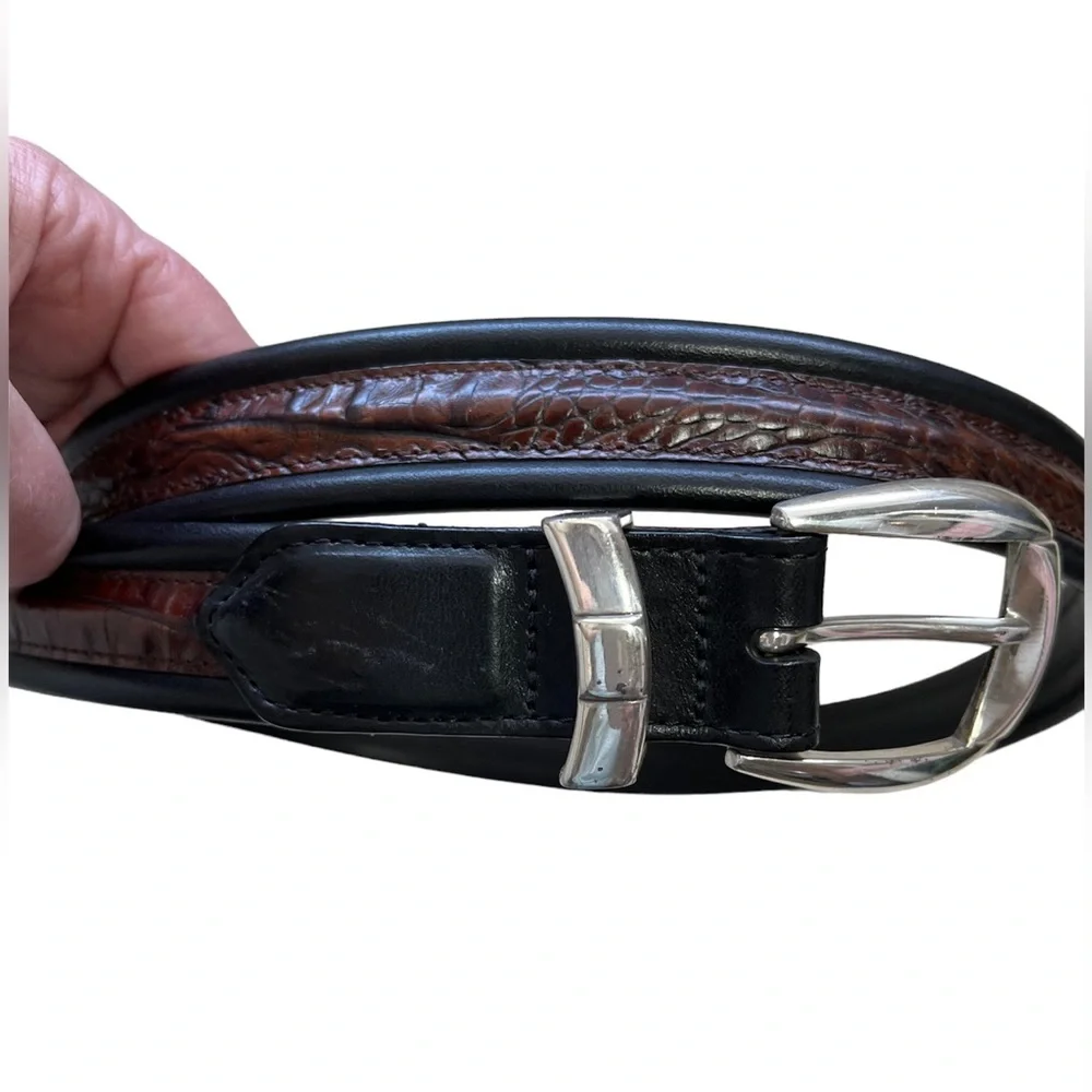 Brighton Black Brown Leather Belt Size 38